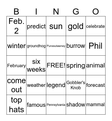 Groundhog's Day Bingo Card