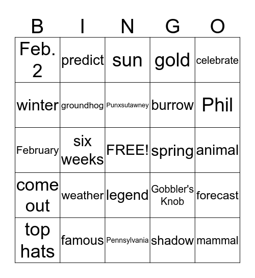 Groundhog's Day Bingo Card
