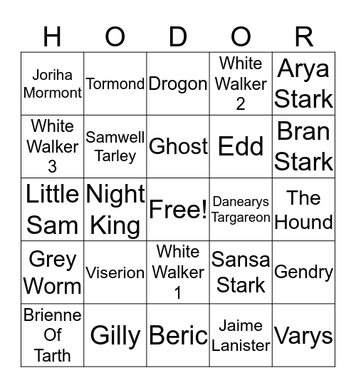 Game Of Thrones Bingo Card