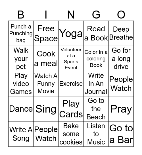 Coping Skills 101  Bingo Card