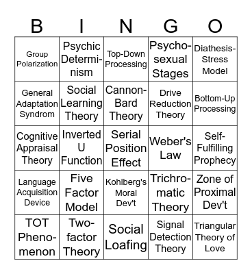 Theory Bingo Card