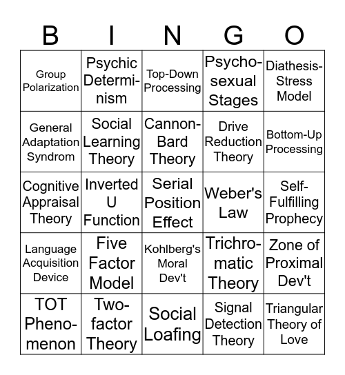 Theory Bingo Card