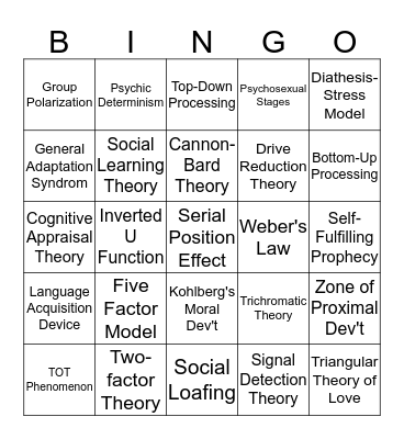 Theory Bingo Card