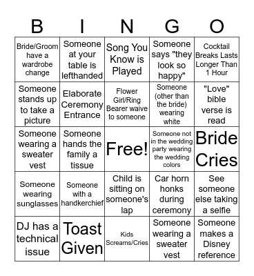 Wedding Bingo Card