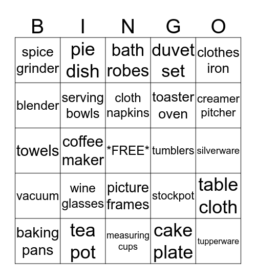 Fabienne's Bridal Bingo Card