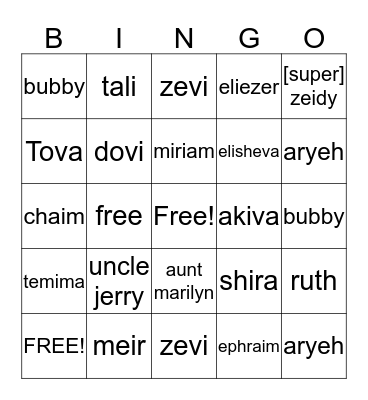 Family  Bingo Card