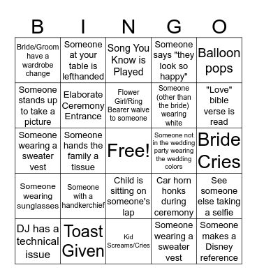 Wedding Bingo Card