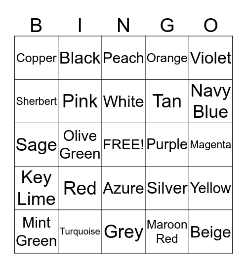 COLORS WE LOVE Bingo Card