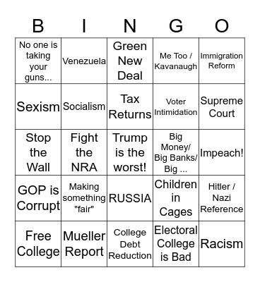 Democrat Dumbo Bingo Card