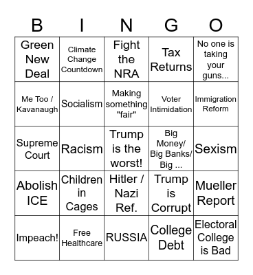 Democrat Dumbo Bingo Card