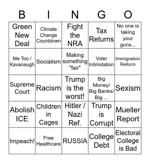 Democrat Dumbo Bingo Card
