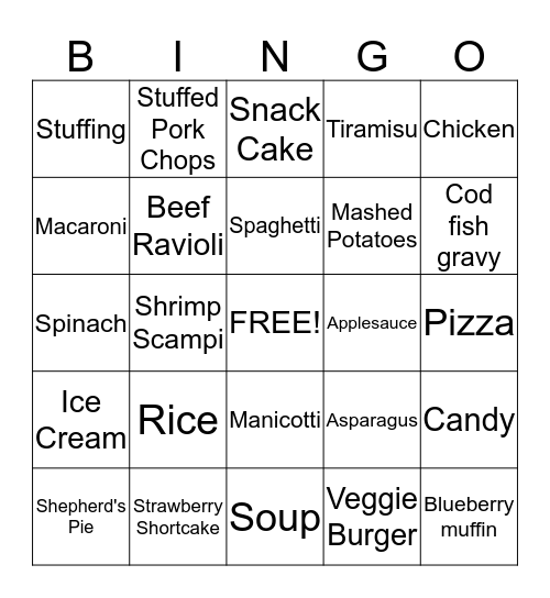 FAVORITE FOODS Bingo Card