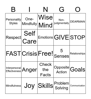 DBT Bingo Card