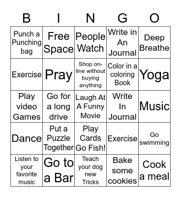 Coping Skills 101  Bingo Card