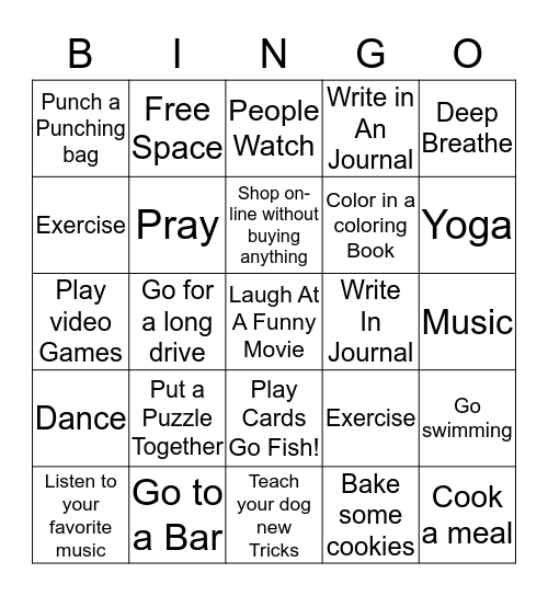 Coping Skills 101  Bingo Card