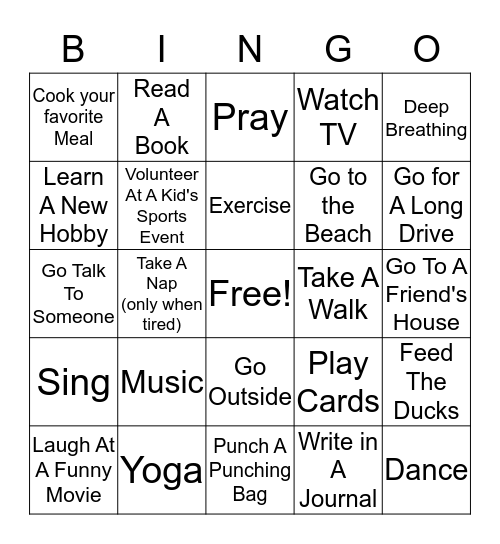 Ways to Cope 101 Bingo Card