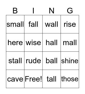 OG Lesson 34 Bingo Card