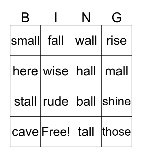 OG Lesson 34 Bingo Card