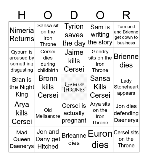 Game of Thrones Season 8 Bingo Card