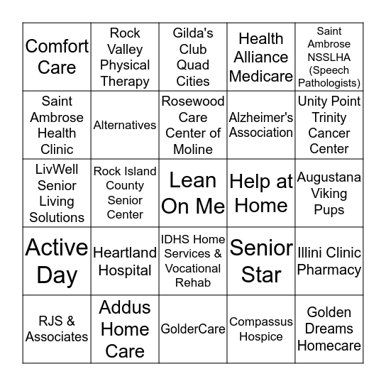 Healthy Aging Resource Fair Bingo Card