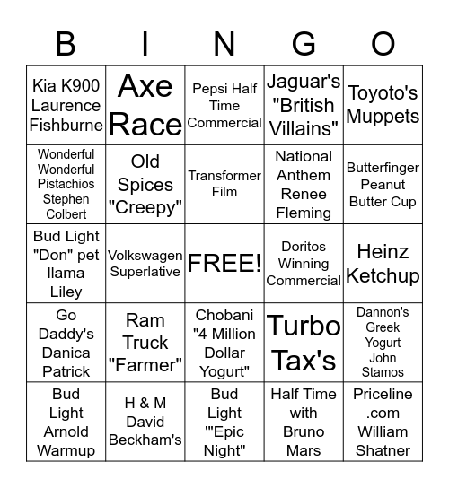 SUPERBOWL SUNDAY Bingo Card