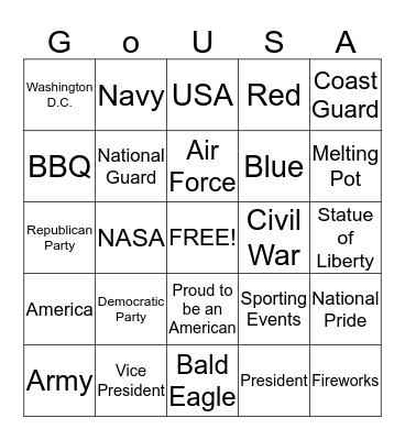 Go USA Bingo Card