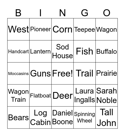 Pioneer Bingo Card