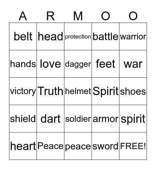 Armor of God Bingo Card