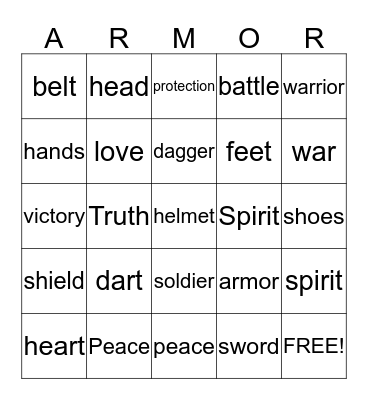 Armor of God Bingo Card