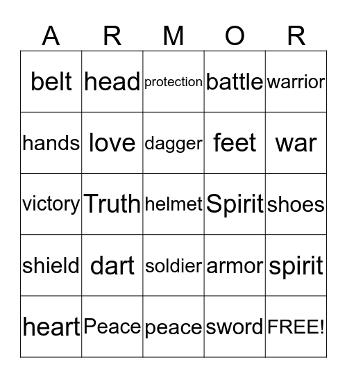 Armor of God Bingo Card