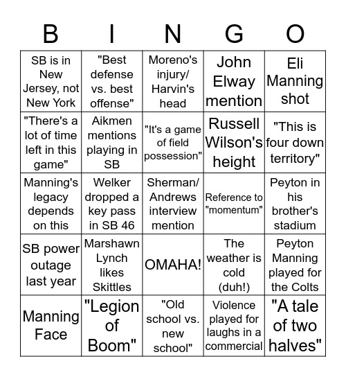 #c251 Super Bowl Media Cliche Bingo Card