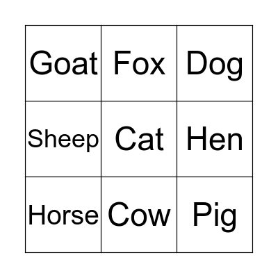 Farm Animal Bingo Card