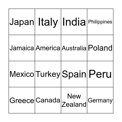 Where are you from? Bingo Card