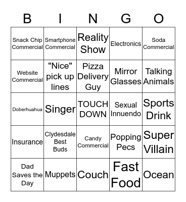 Super Bowl Commercial Bingo Card