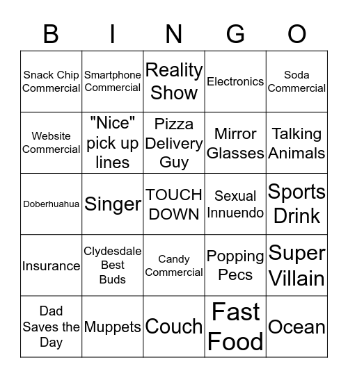 Super Bowl Commercial Bingo Card