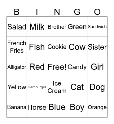 Sign Language Vocab! Bingo Card