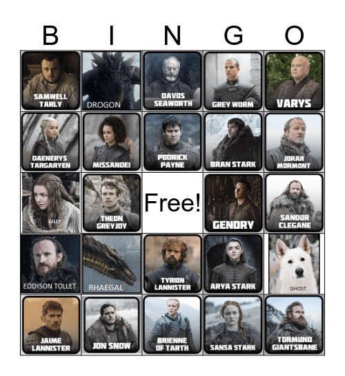 Battle at Winterfell Death Bingo Card