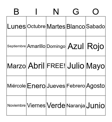Spanish Bingo Card