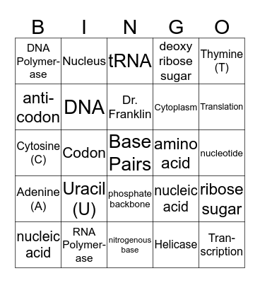 Bio Quiz #10 Review Bingo Card