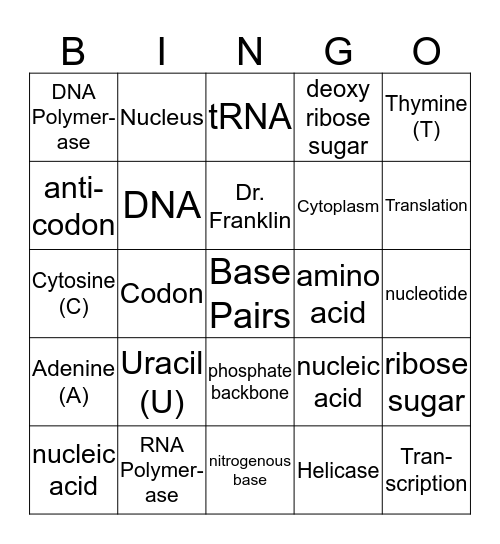 Bio Quiz #10 Review Bingo Card