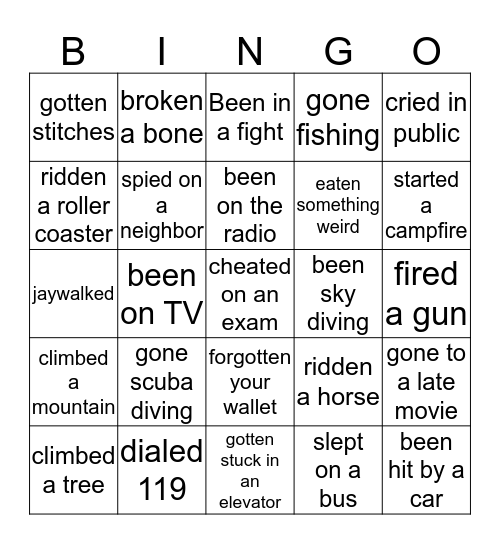 Have you ever....? Bingo Card