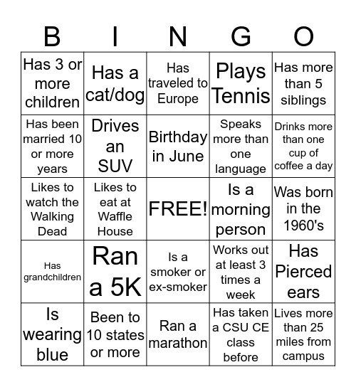 Event Planning Bingo Card