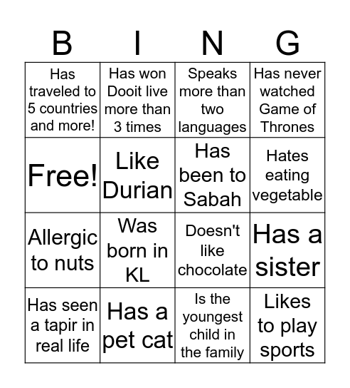 Dooit Bingo Card
