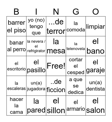 Spanish unit 1 Bingo Card