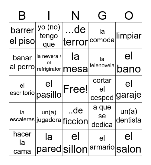 Spanish unit 1 Bingo Card
