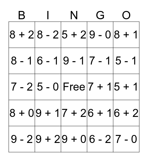Neighbor Fact Bingo (+/- 0, 1, 2) Bingo Card