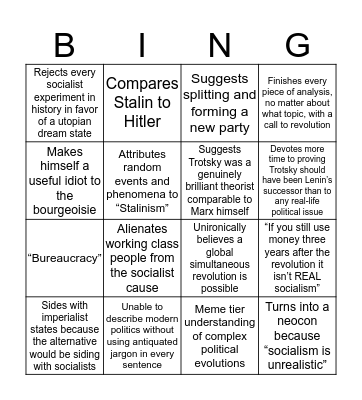 Trotskyist Bingo Card