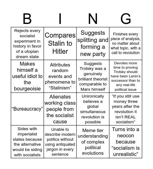 Trotskyist Bingo Card