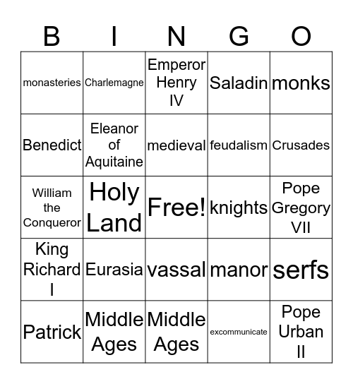The Middle Ages Bingo Card