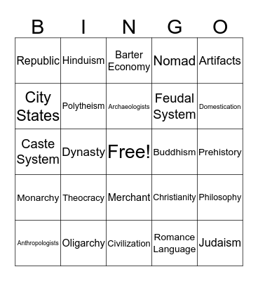 Social Studies Bingo Card